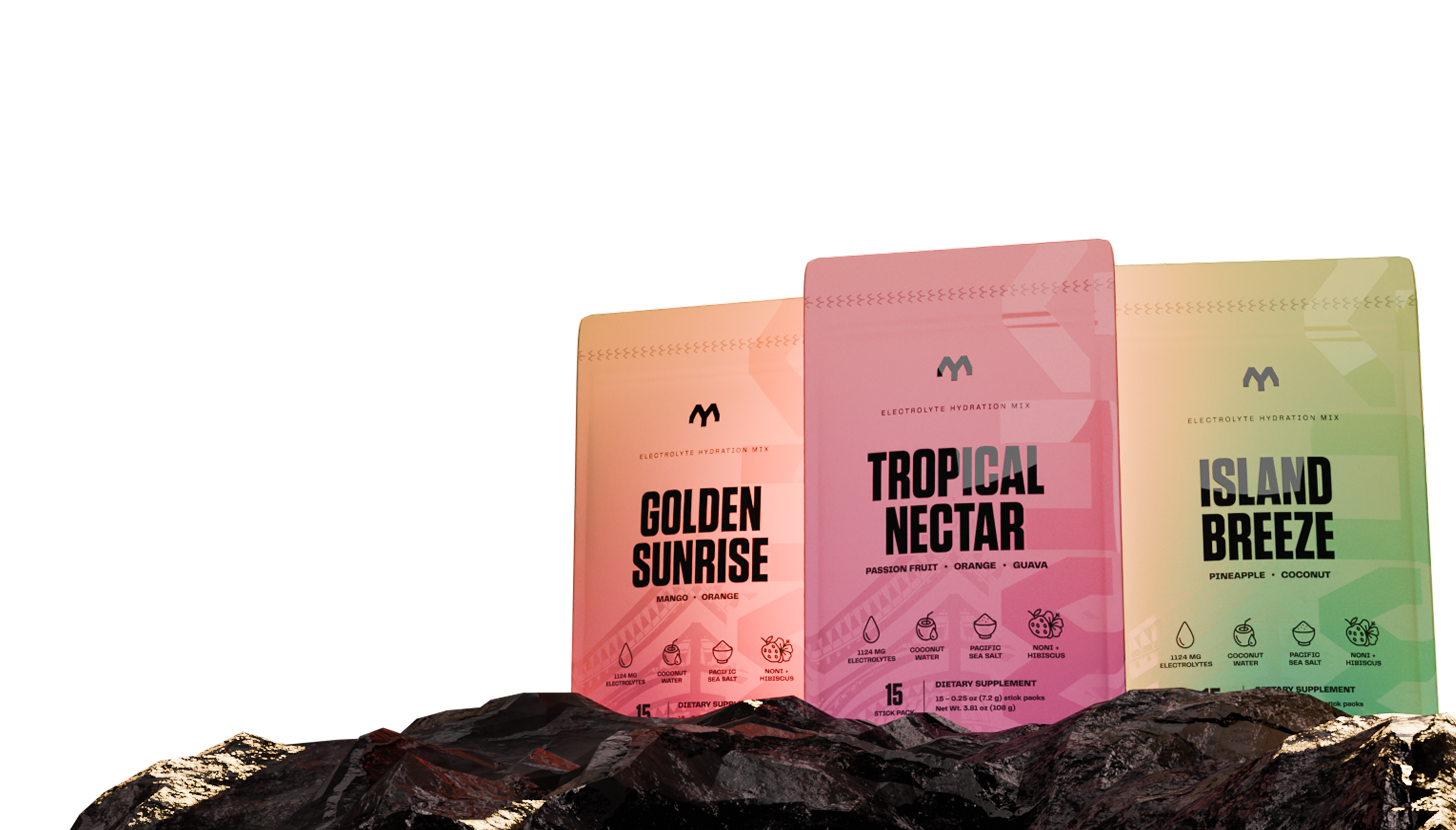 Mua electrolyte pouches — Golden Sunrise, Tropical Nectar and Island Breeze